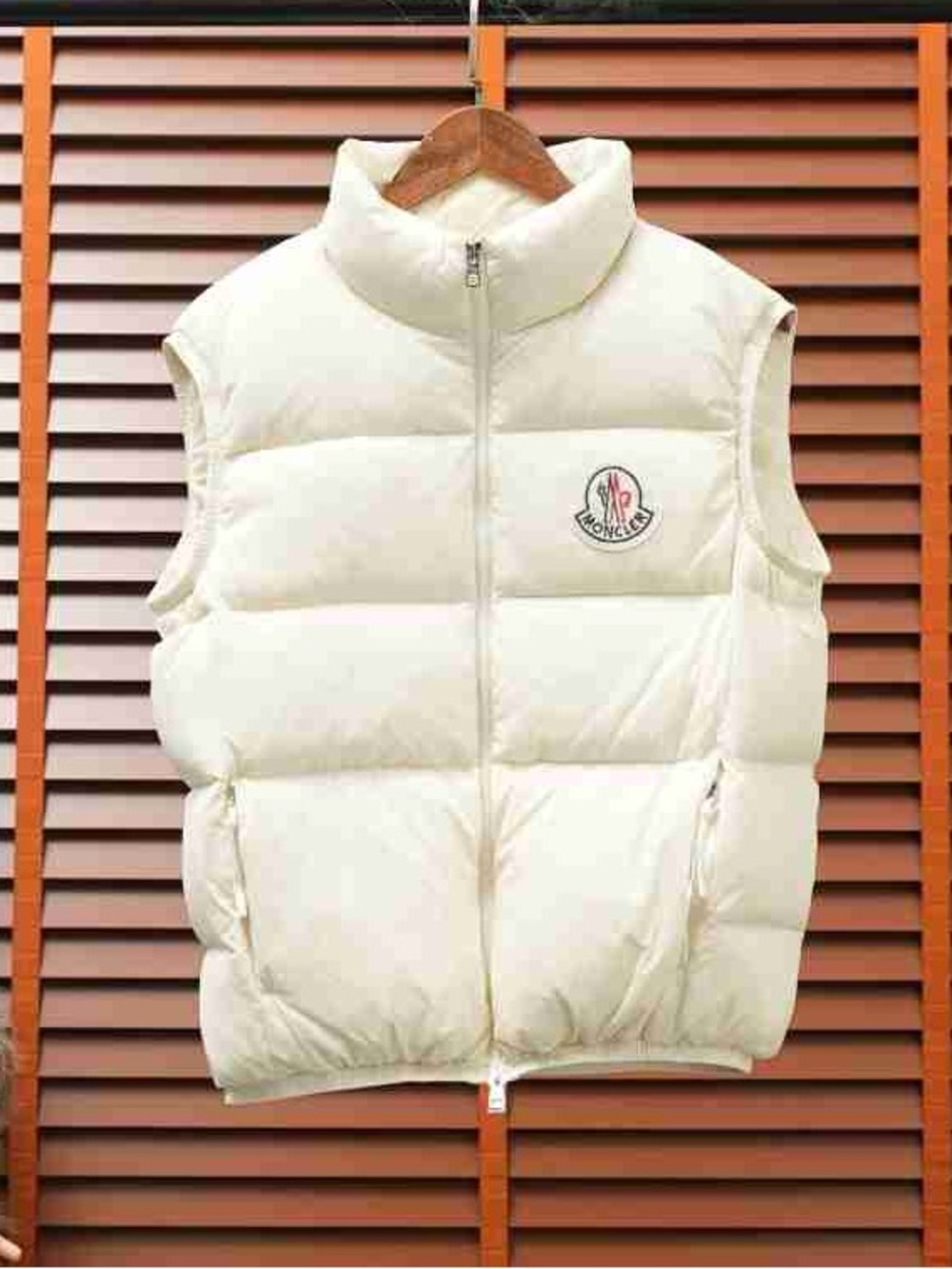 Moncler Cream Quilted Down Puffer Vest with Logo